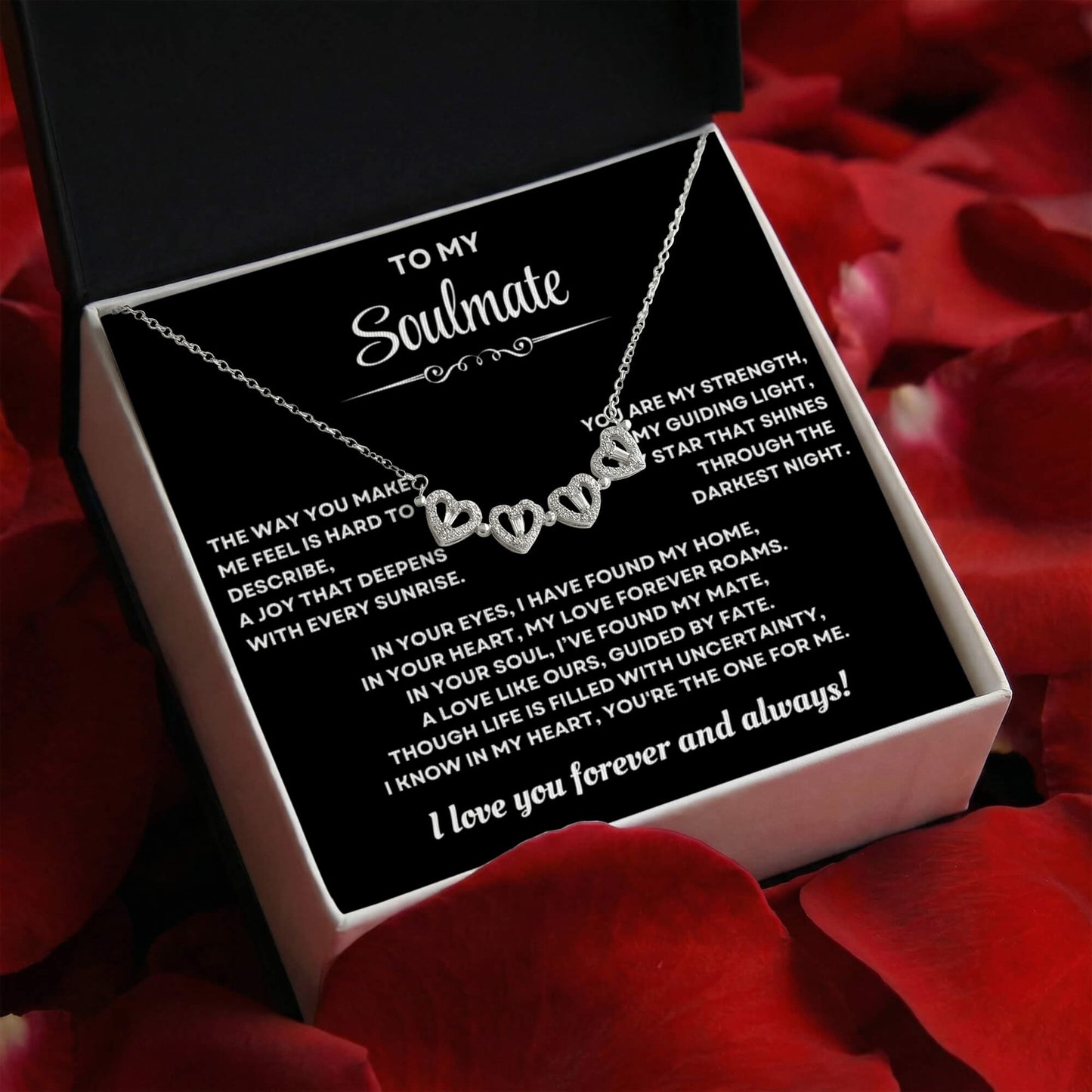 To my Soulmate Wife Necklace from Husband, 14K White gold finish Magnetic Hearts Clover Necklace, Gift for Valentines Day, Birthday, Anniversary