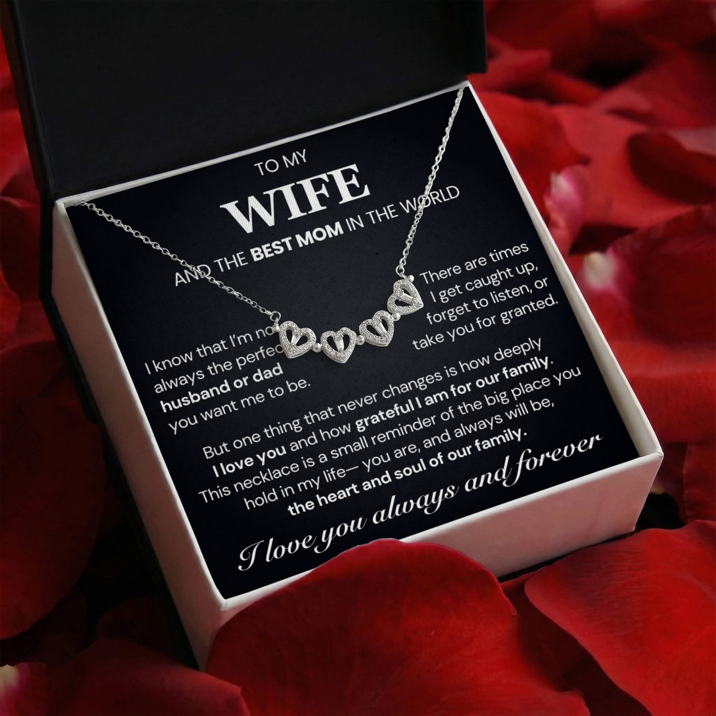 To my Wife Necklace from Husband, 14K White gold finish Magnetic Hearts Clover Necklace, Gift for Valentines Day, Birthday, Anniversary, Mothers Day