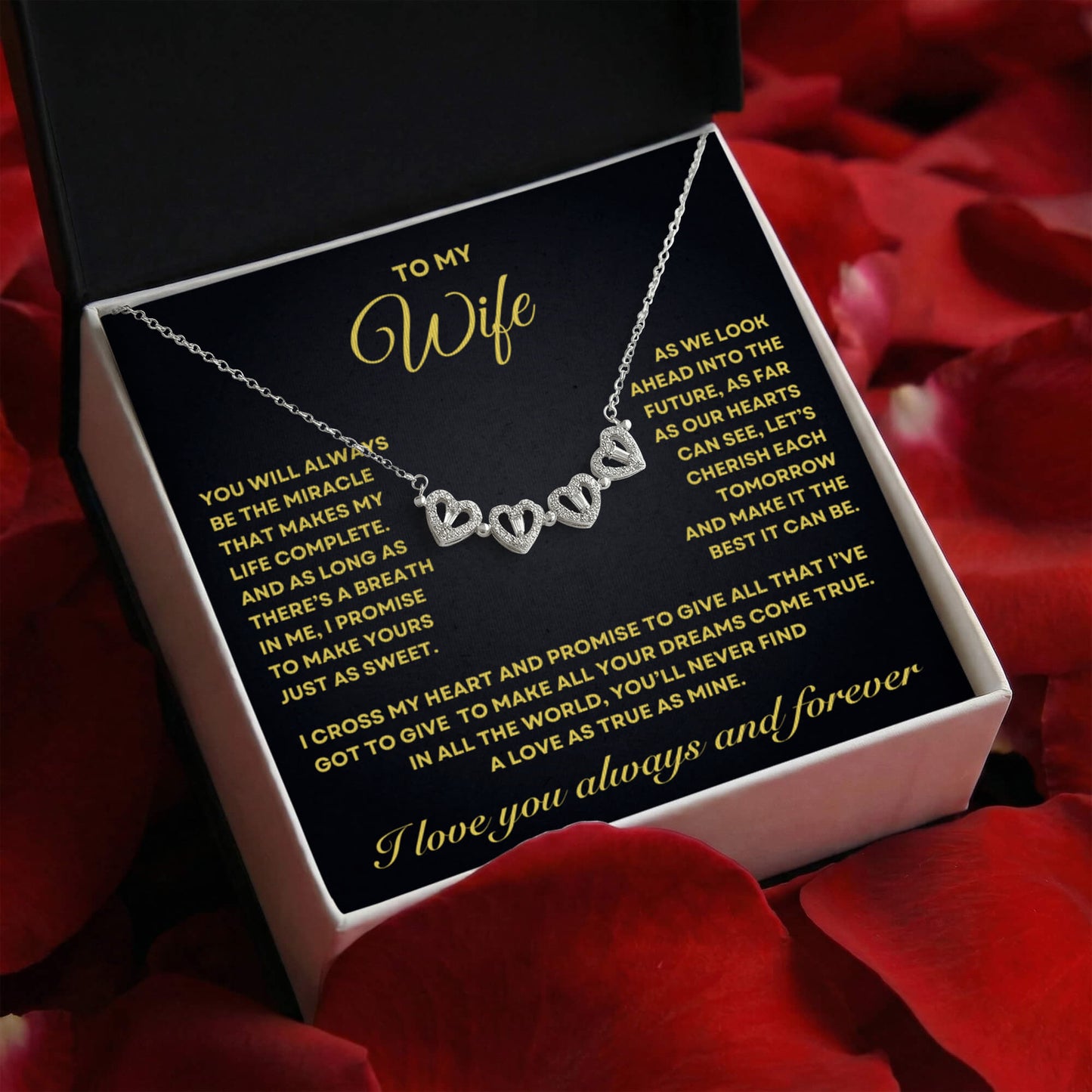To my Wife Necklace from Husband, 14K White gold finish Magnetic Hearts Clover Necklace, Gift for Valentines Day, Birthday, Anniversary