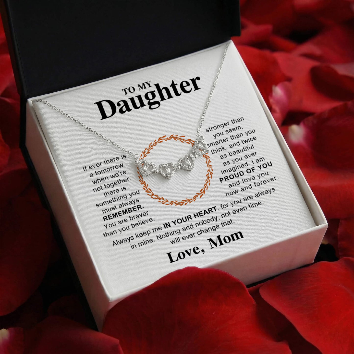 Daughter Necklace from Mom, 14 K White Gold Finish Magnetic Hearts Clover Necklace, Gift for Birthday, Valentines Day, Graduation, Christmas