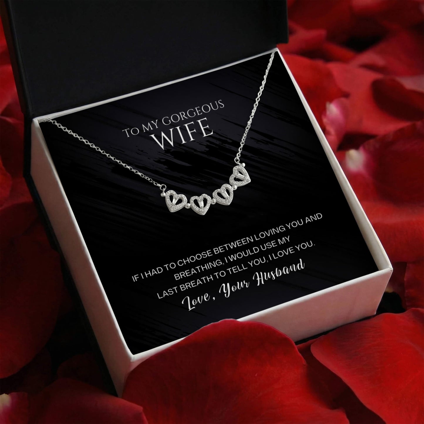 To my Wife Necklace from Husband, 14K White gold finish Magnetic Hearts Clover Necklace, Gift for Valentines Day, Birthday, Anniversary