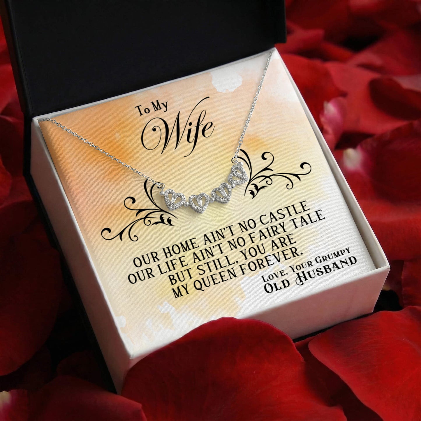 To my Wife Necklace from Husband, 14K White gold finish Magnetic Hearts Clover Necklace, Gift for Valentines Day, Birthday, Anniversary