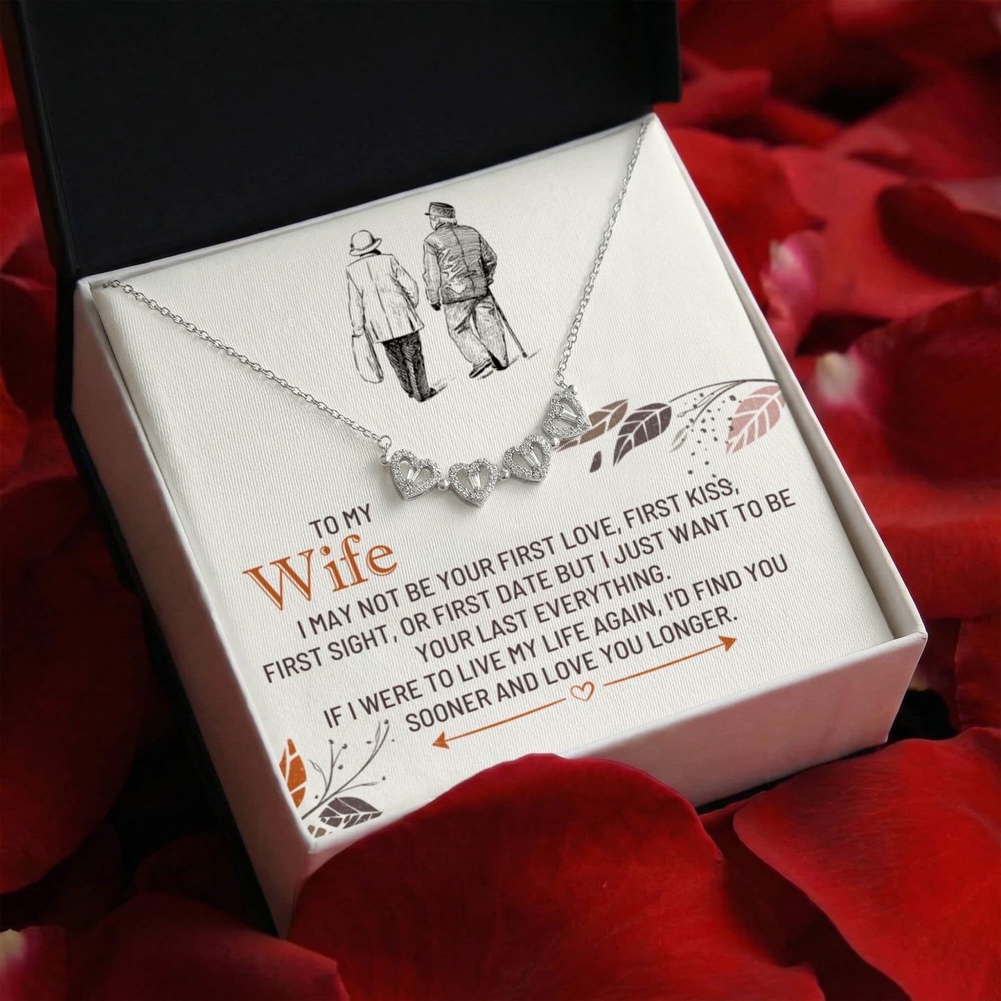 To my Wife Necklace from Husband, 14K White gold finish Magnetic Hearts Clover Necklace, Gift for Valentines Day, Birthday, Anniversary
