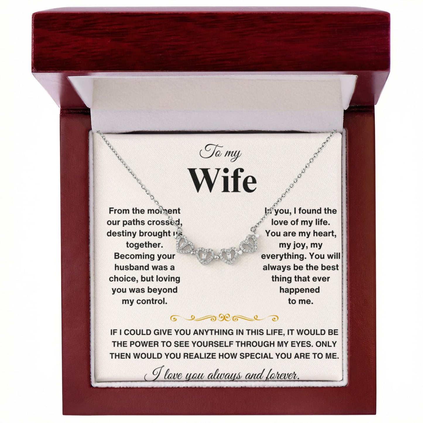 To my Wife Necklace from Husband, 14K White gold finish Magnetic Hearts Clover Necklace, Gift for Valentines Day, Birthday, Anniversary