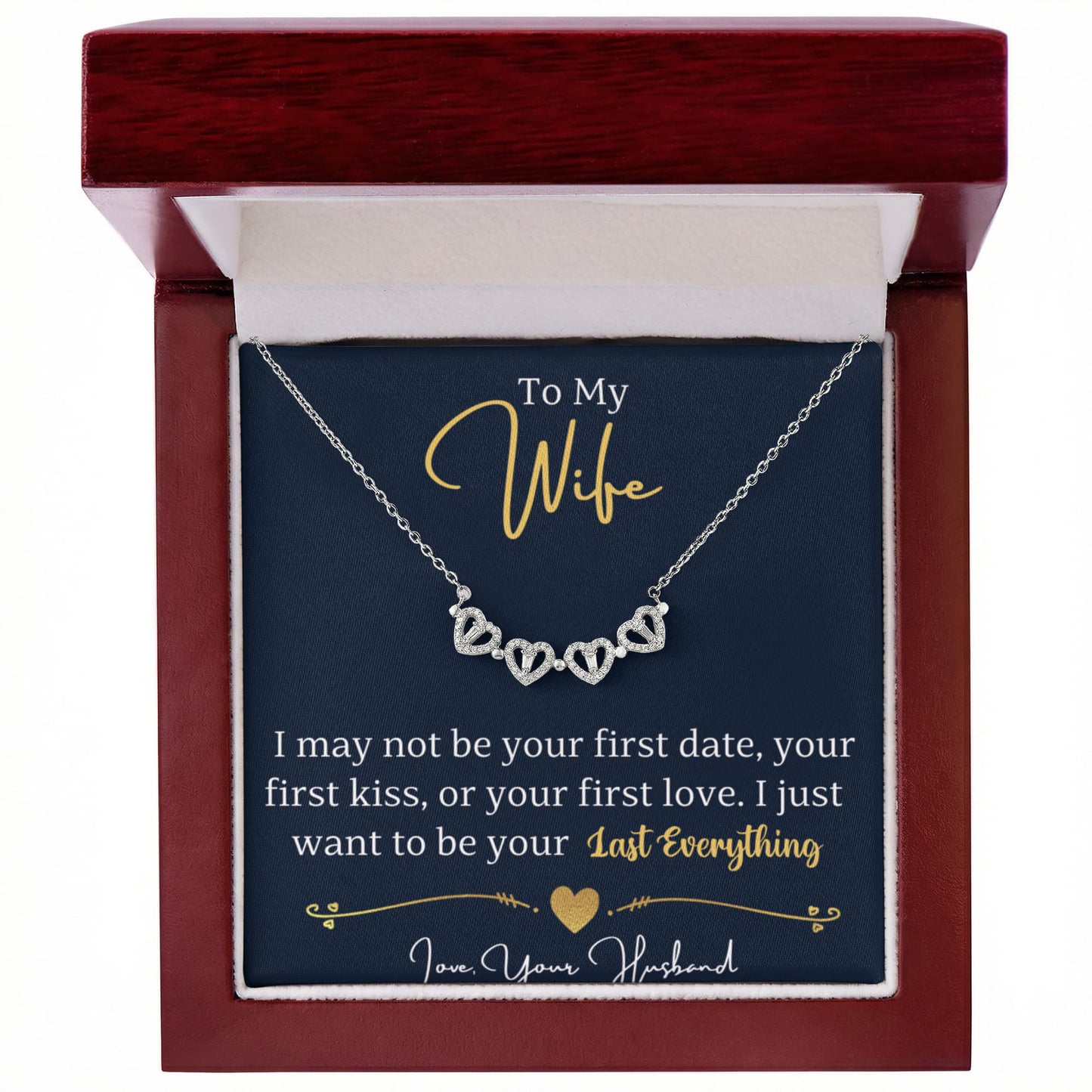 To my Wife Necklace from Husband, 14K White gold finish Magnetic Hearts Clover Necklace, Gift for Valentines Day, Birthday, Anniversary