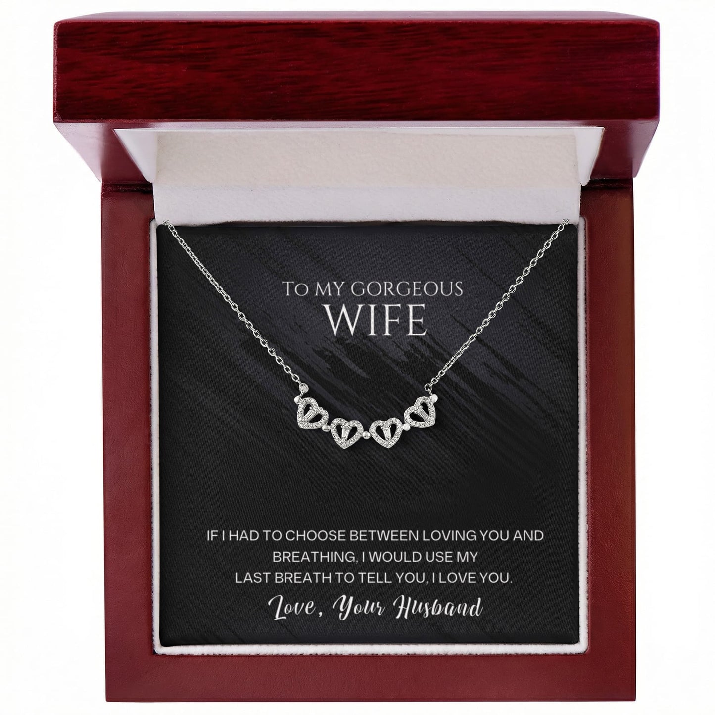To my Wife Necklace from Husband, 14K White gold finish Magnetic Hearts Clover Necklace, Gift for Valentines Day, Birthday, Anniversary