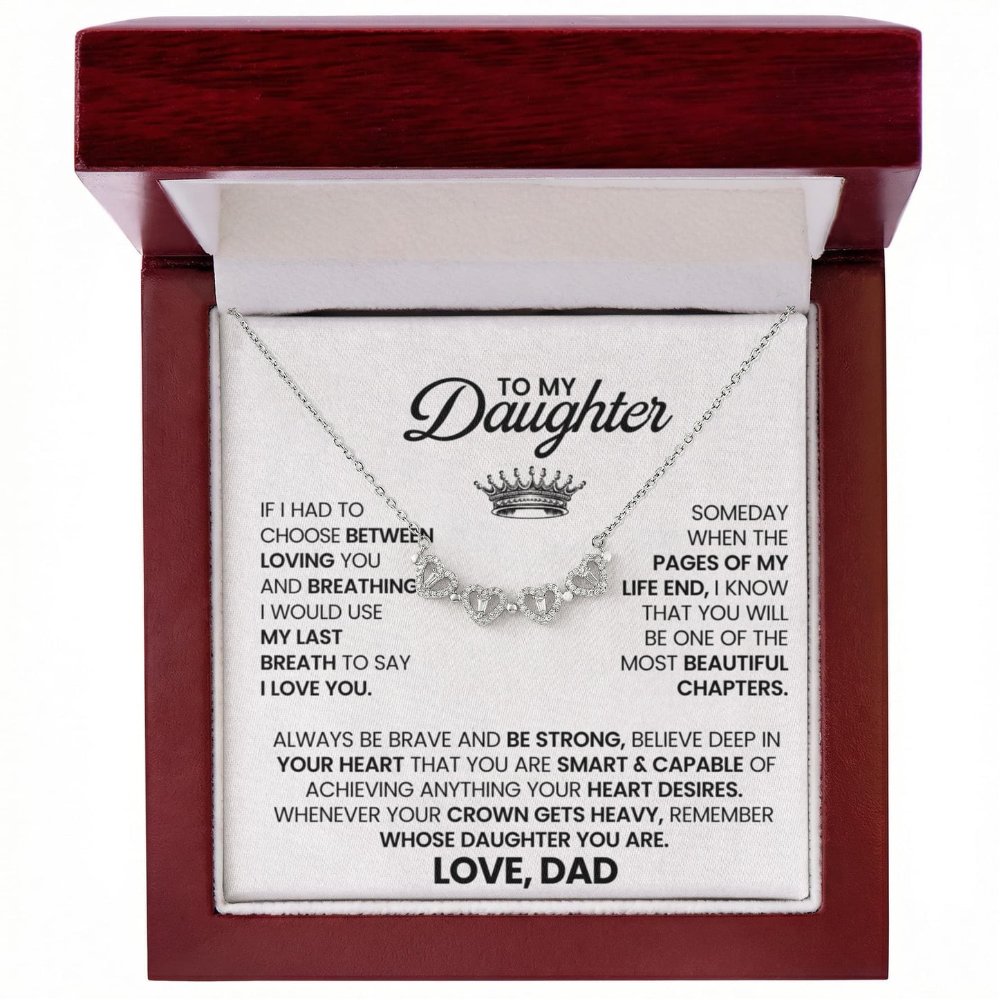 Daughter Necklace from Dad, 14 K White Gold Finish Magnetic Hearts Clover Necklace, Gift for Birthday, Valentines Day, Graduation, Christmas
