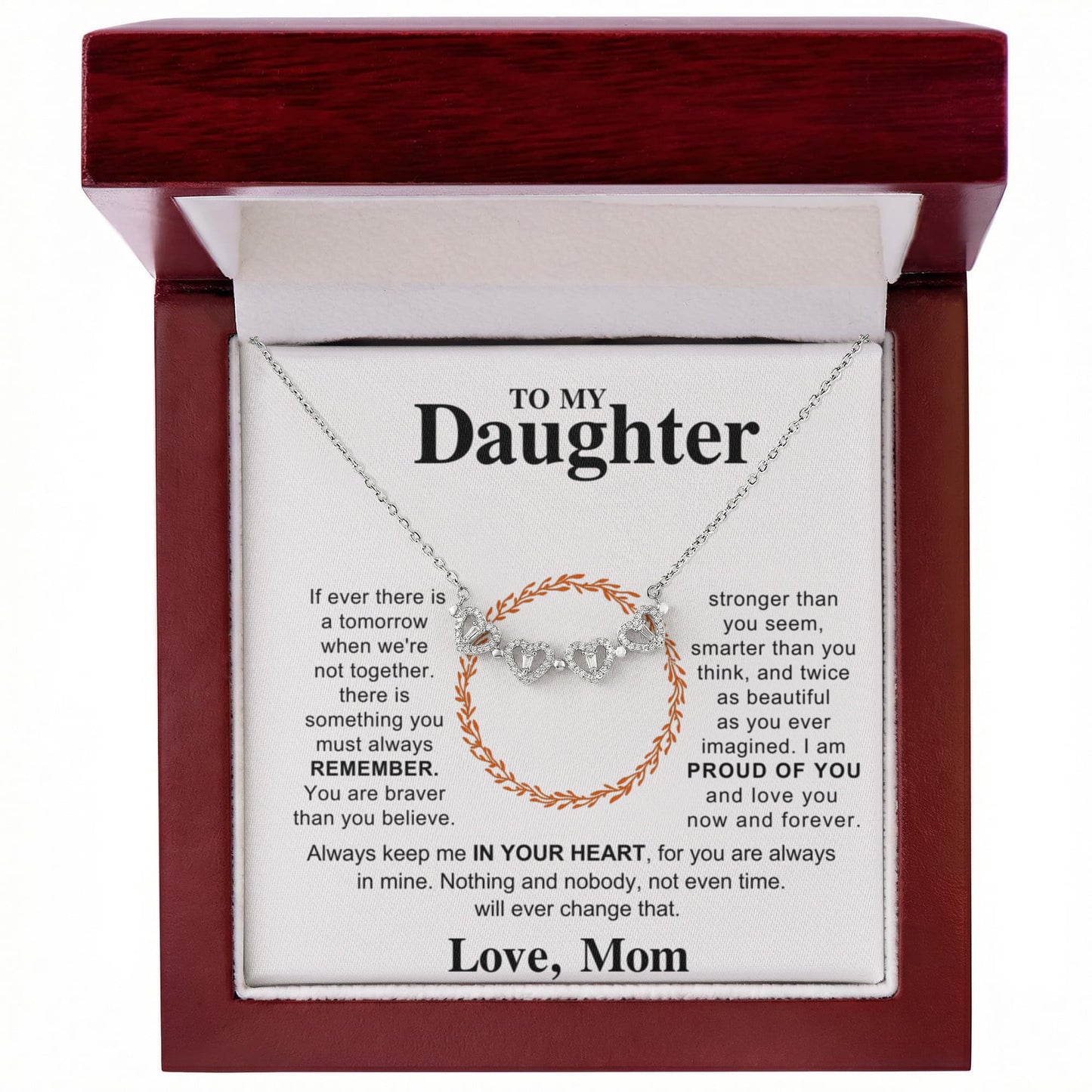 Daughter Necklace from Mom, 14 K White Gold Finish Magnetic Hearts Clover Necklace, Gift for Birthday, Valentines Day, Graduation, Christmas