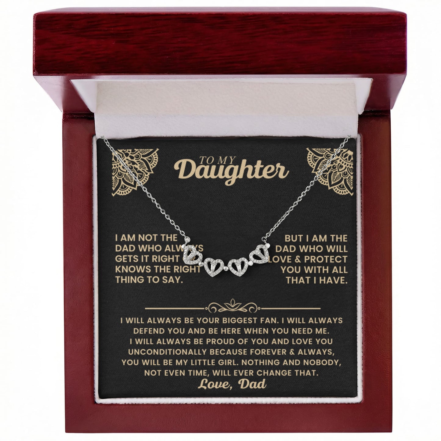 Daughter Necklace from Dad, 14 K White Gold Finish Magnetic Hearts Clover Necklace, Gift for Birthday, Valentines Day, Graduation, Christmas