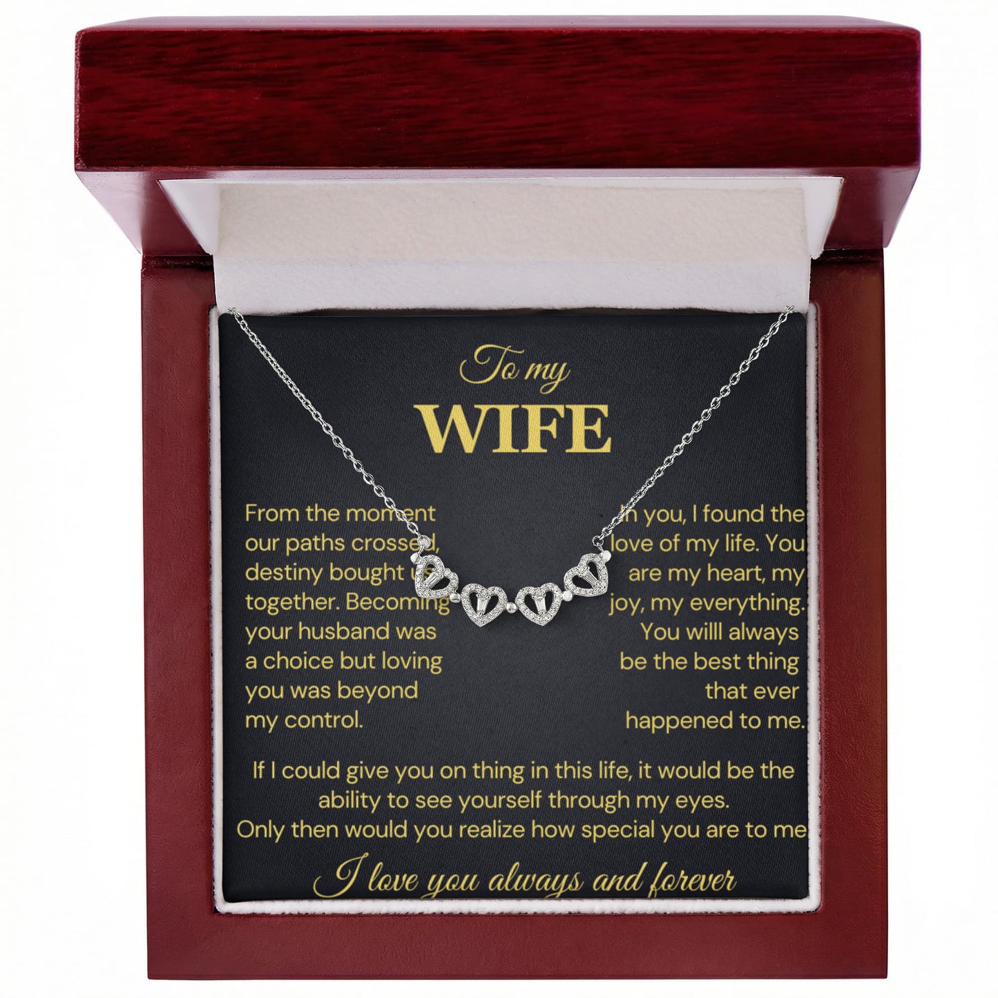 To my Wife Necklace from Husband, 14K White gold finish Magnetic Hearts Clover Necklace, Gift for Valentines Day, Birthday, Anniversary