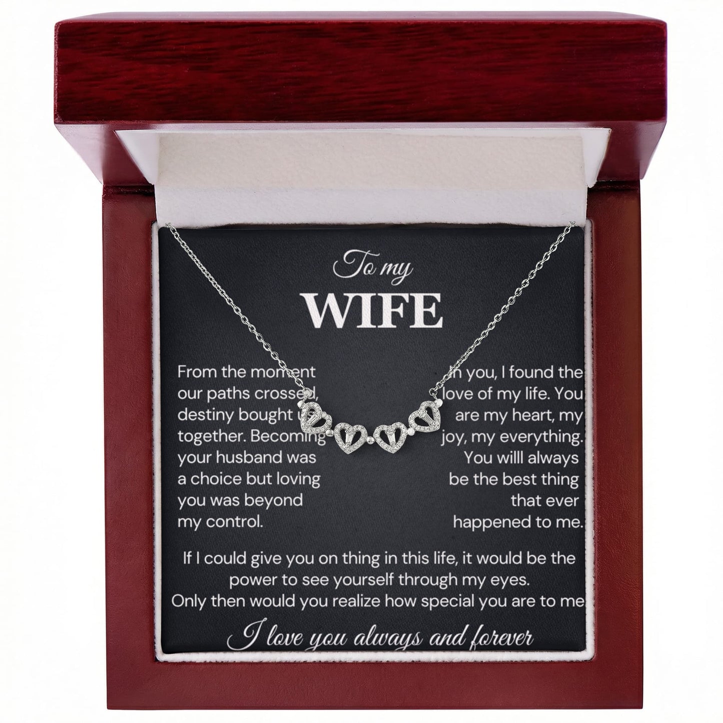 To my Wife Necklace from Husband, 14K White gold finish Magnetic Hearts Clover Necklace, Gift for Valentines Day, Birthday, Anniversary
