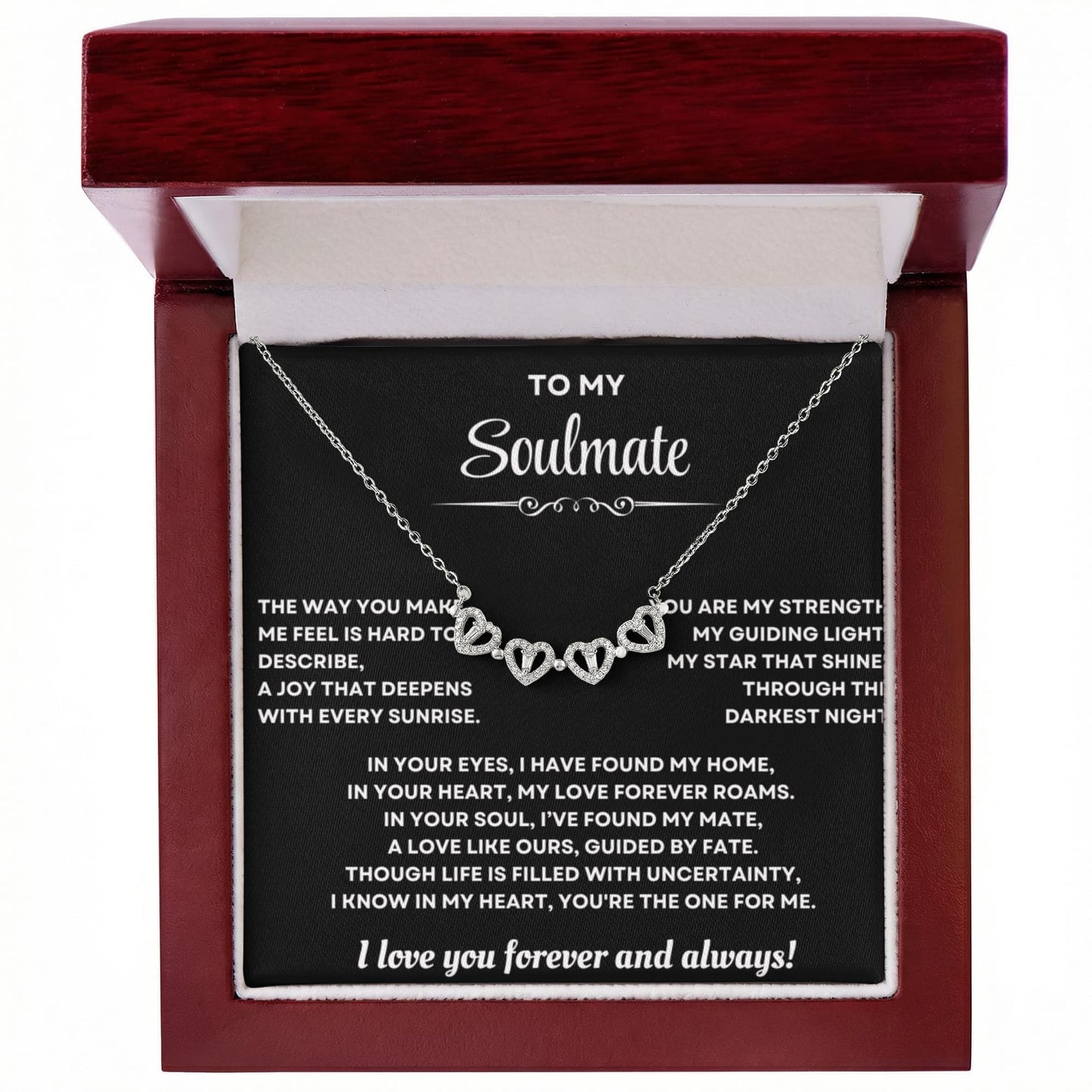 To my Soulmate Wife Necklace from Husband, 14K White gold finish Magnetic Hearts Clover Necklace, Gift for Valentines Day, Birthday, Anniversary