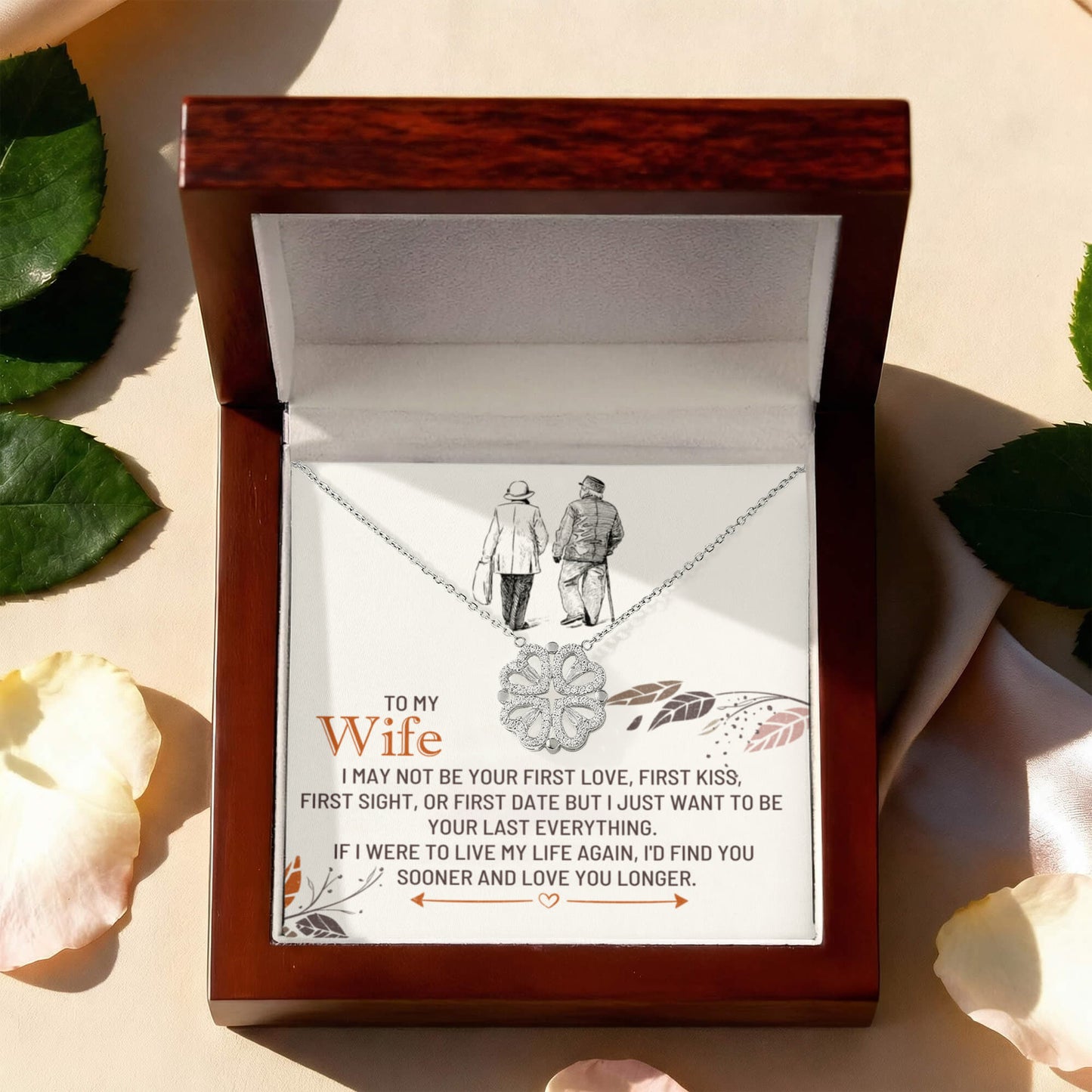 To my Wife Necklace from Husband, 14K White gold finish Magnetic Hearts Clover Necklace, Gift for Valentines Day, Birthday, Anniversary