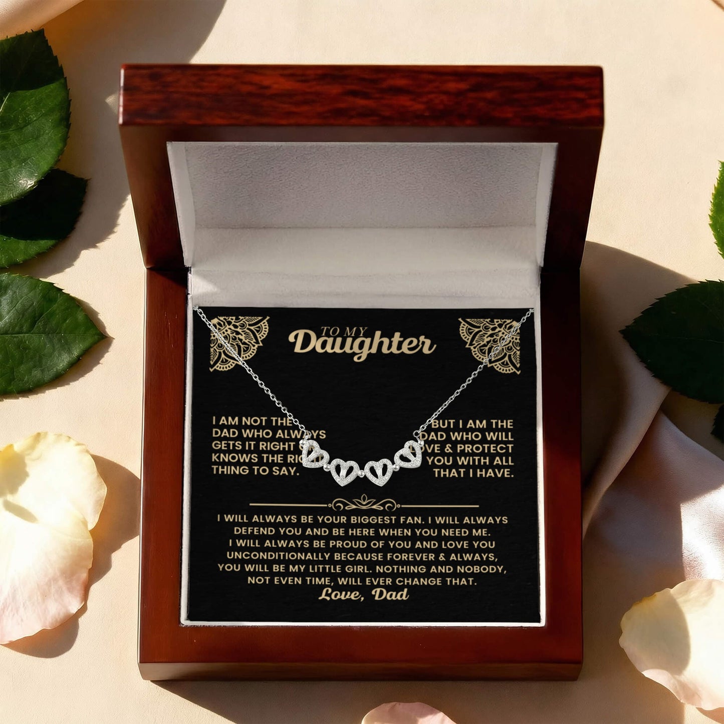 Daughter Necklace from Dad, 14 K White Gold Finish Magnetic Hearts Clover Necklace, Gift for Birthday, Valentines Day, Graduation, Christmas