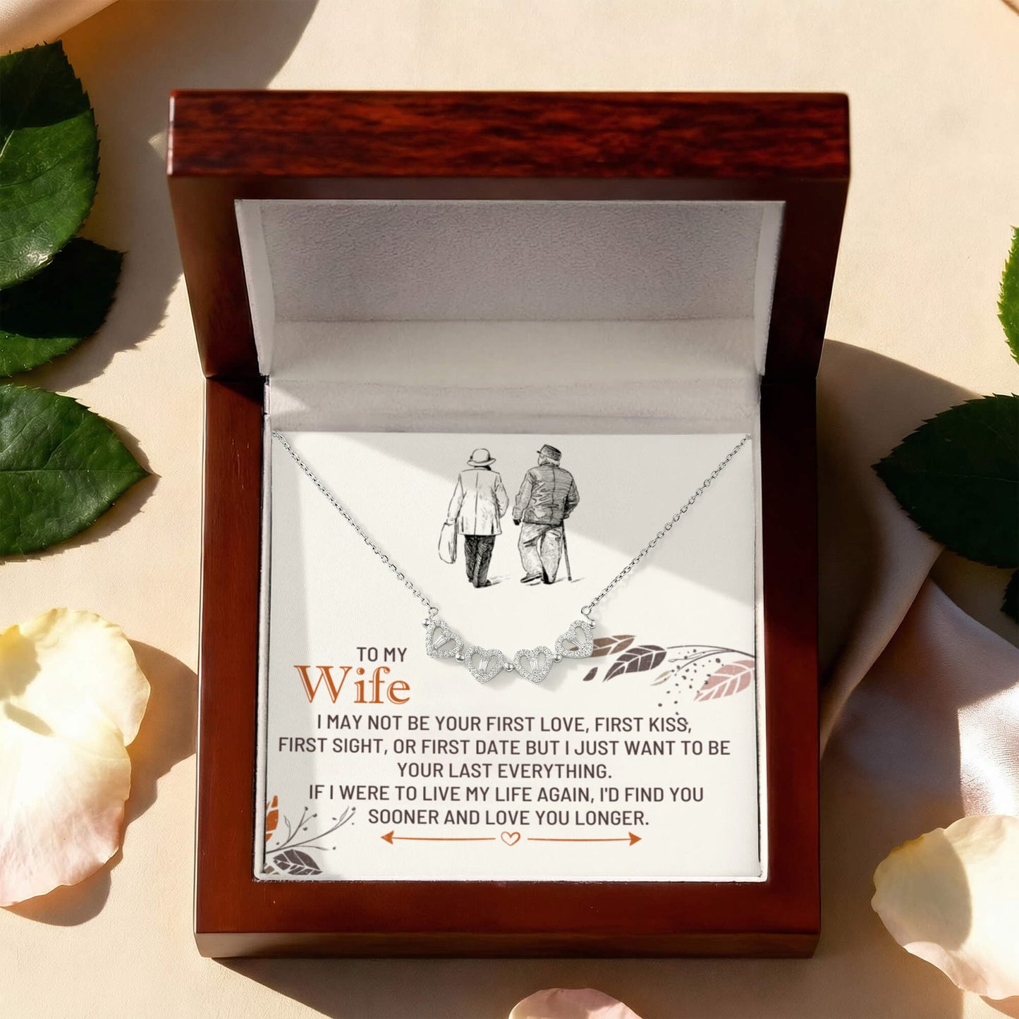 To my Wife Necklace from Husband, 14K White gold finish Magnetic Hearts Clover Necklace, Gift for Valentines Day, Birthday, Anniversary
