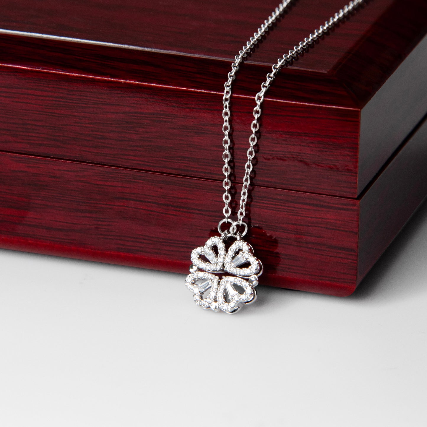 Daughter Necklace from Mom and Dad, 14 K White Gold Finish Magnetic Hearts Clover Necklace, Gift for Birthday, Valentines Day, Graduation, Christmas