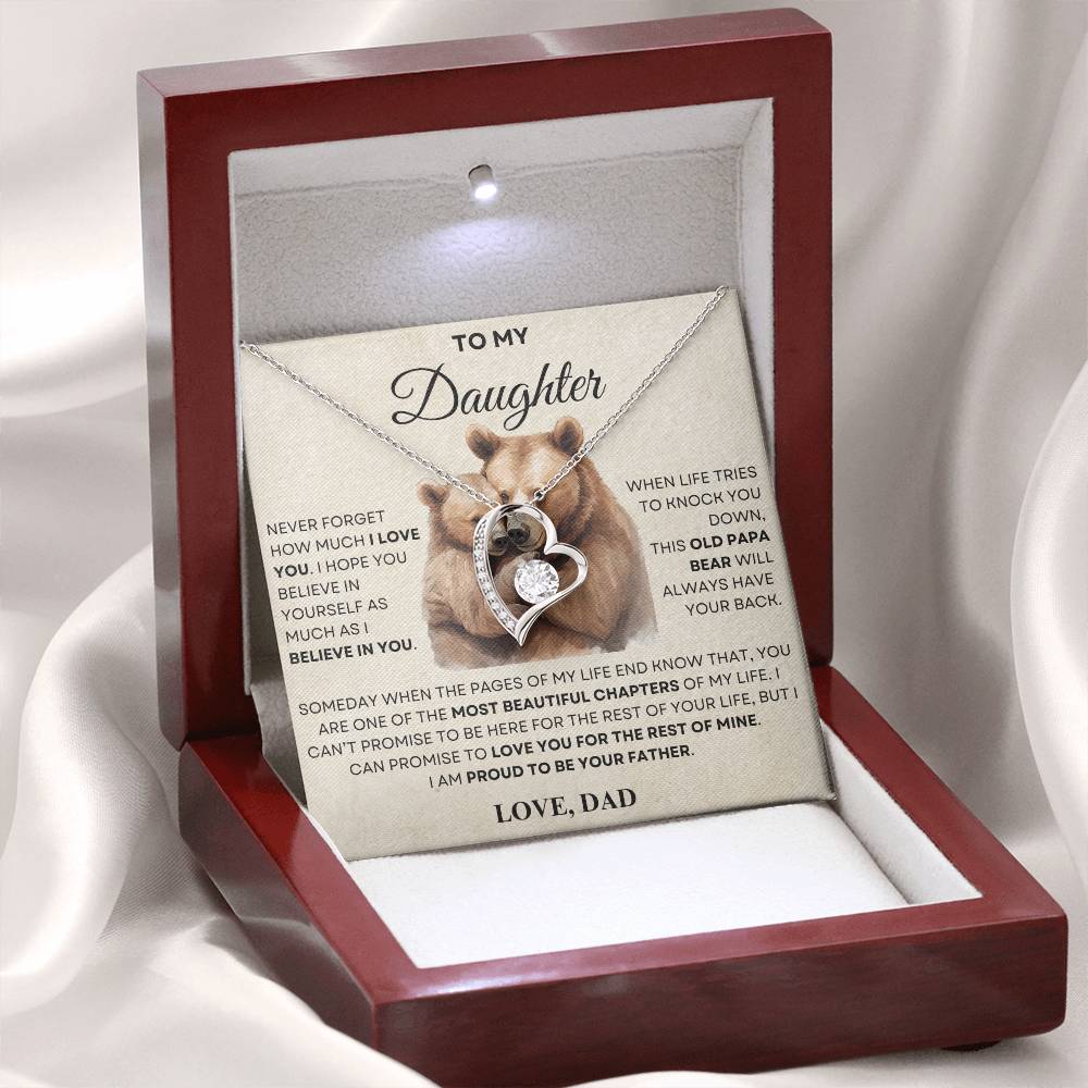 To my Daughter Forever Love Necklace, OLD PAPA BEAR, Gift for Birthday, Graduation, Christmas