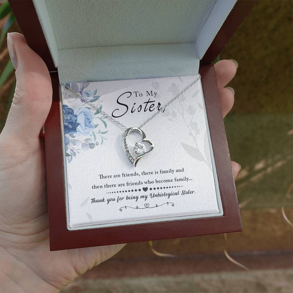 To my Unbiological Sister Best friend Gift. Forever love Heart Necklace 14k White Gold and 18K Yellow Gold, Friendship gifts for Birthday, Christmas