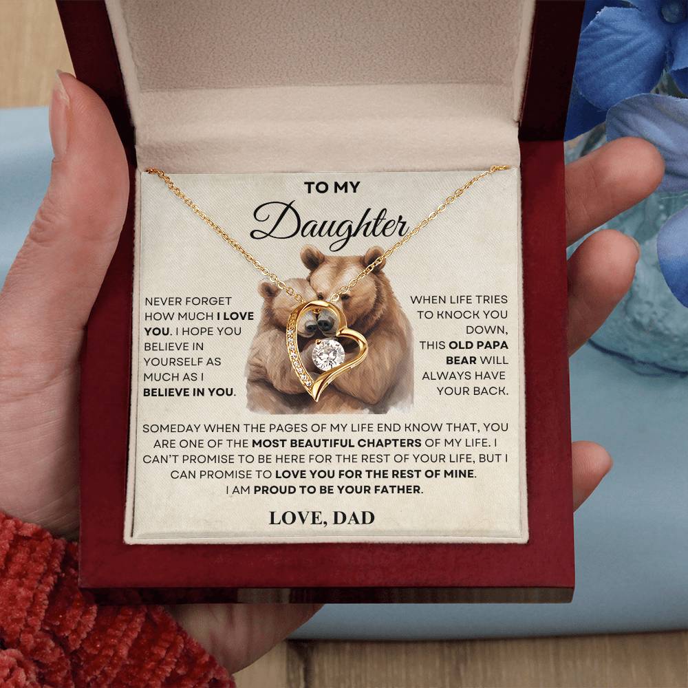 To my Daughter Forever Love Necklace, OLD PAPA BEAR, Gift for Birthday, Graduation, Christmas