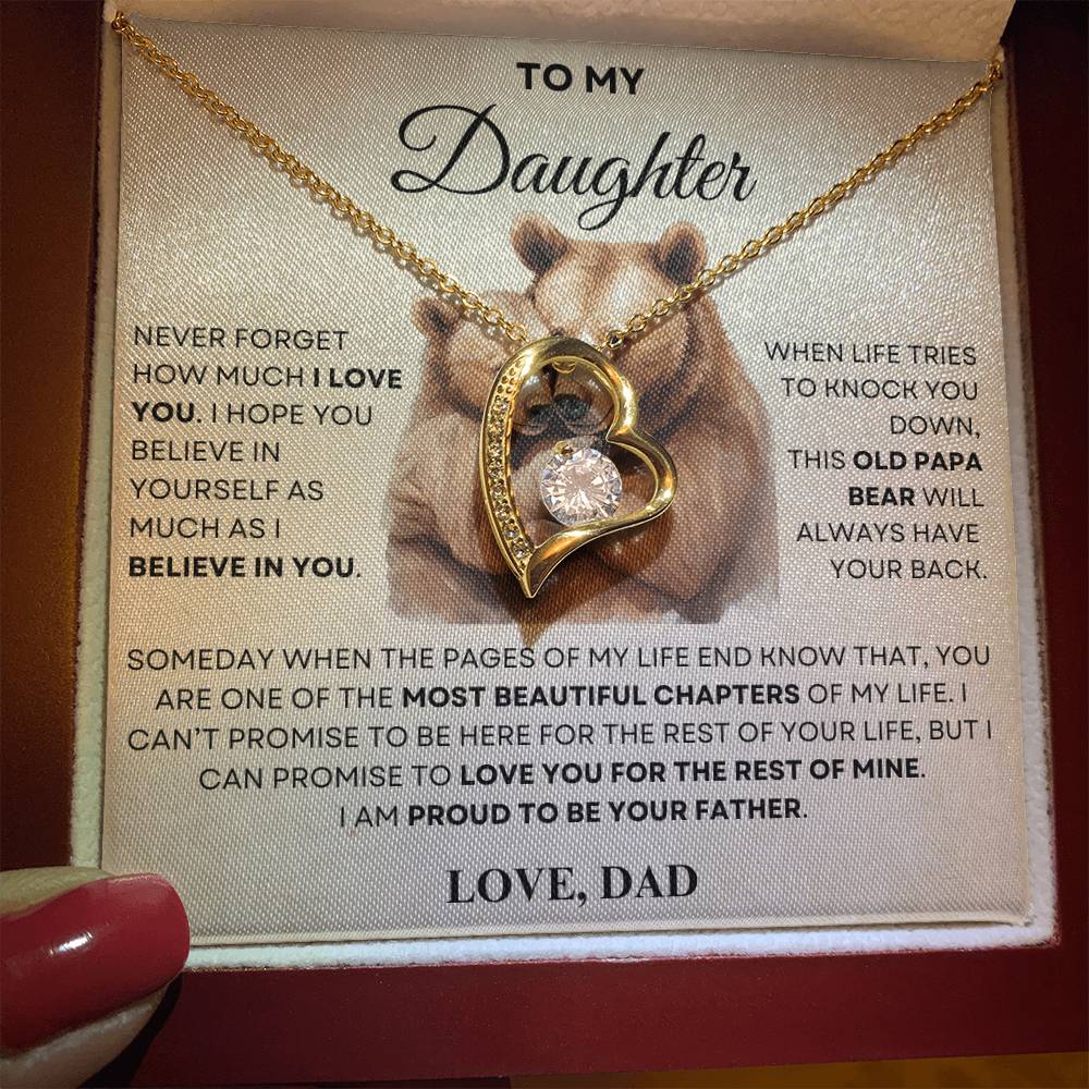 To my Daughter Forever Love Necklace, OLD PAPA BEAR, Gift for Birthday, Graduation, Christmas