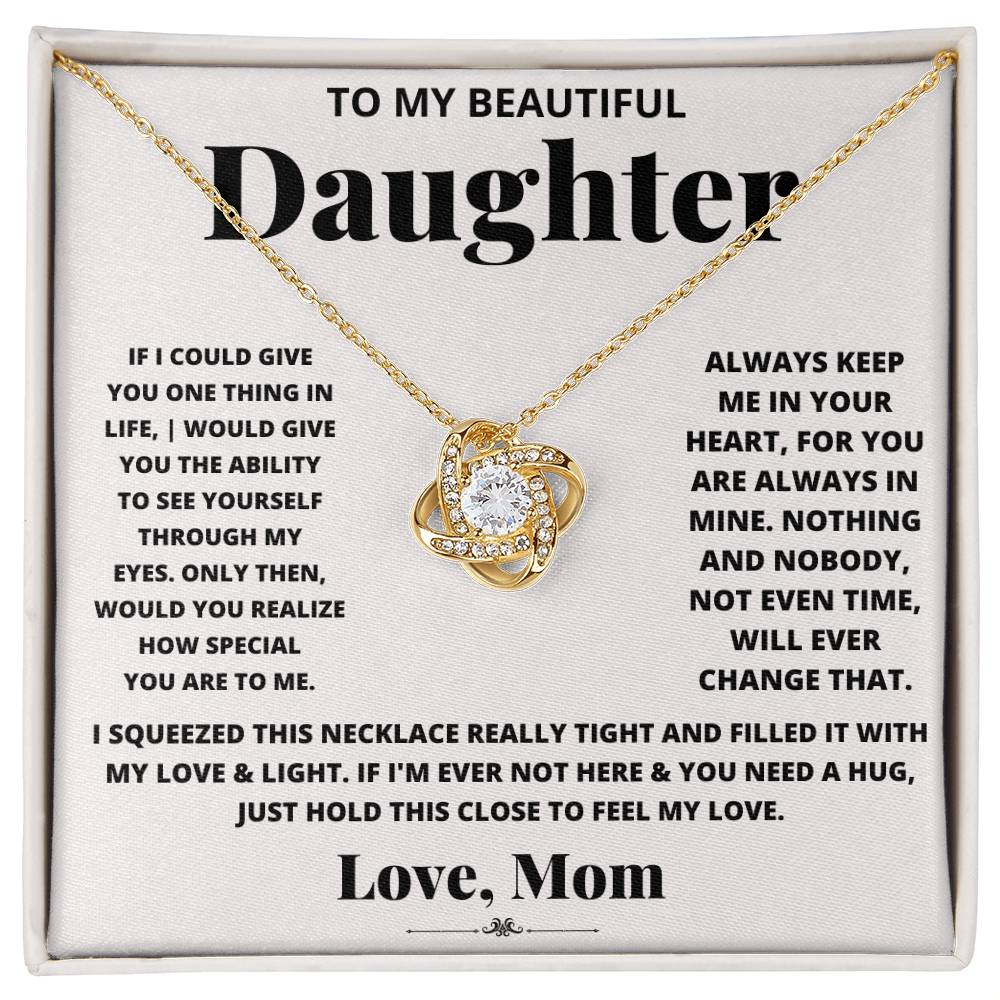 Daughter Necklace from Mom, Love Knot Pendant Gift for Birthday, Graduation, Christmas