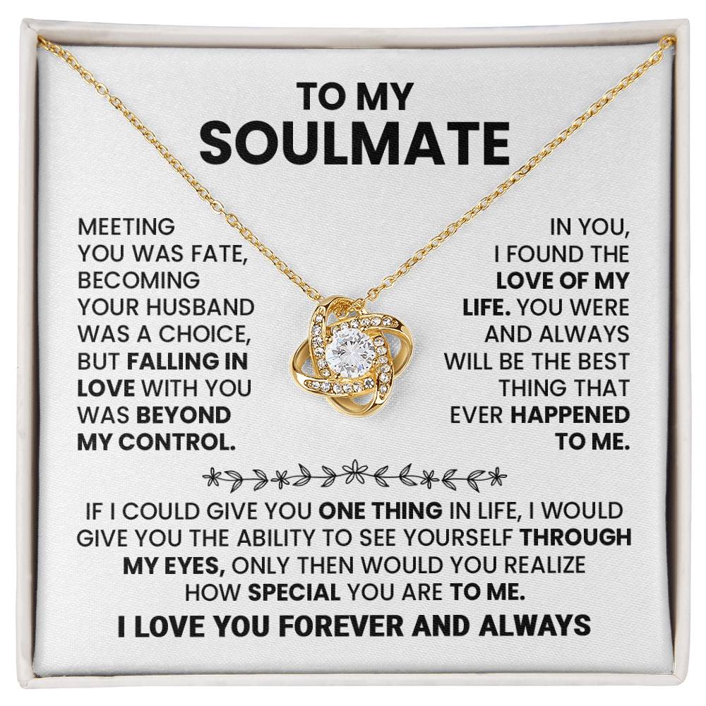 Soulmate Gift for Wife Necklace from Husband, 14K White Gold and 18K Yellow Gold Love Knot Necklace, Perfect for Birthday, Valentines day gifts