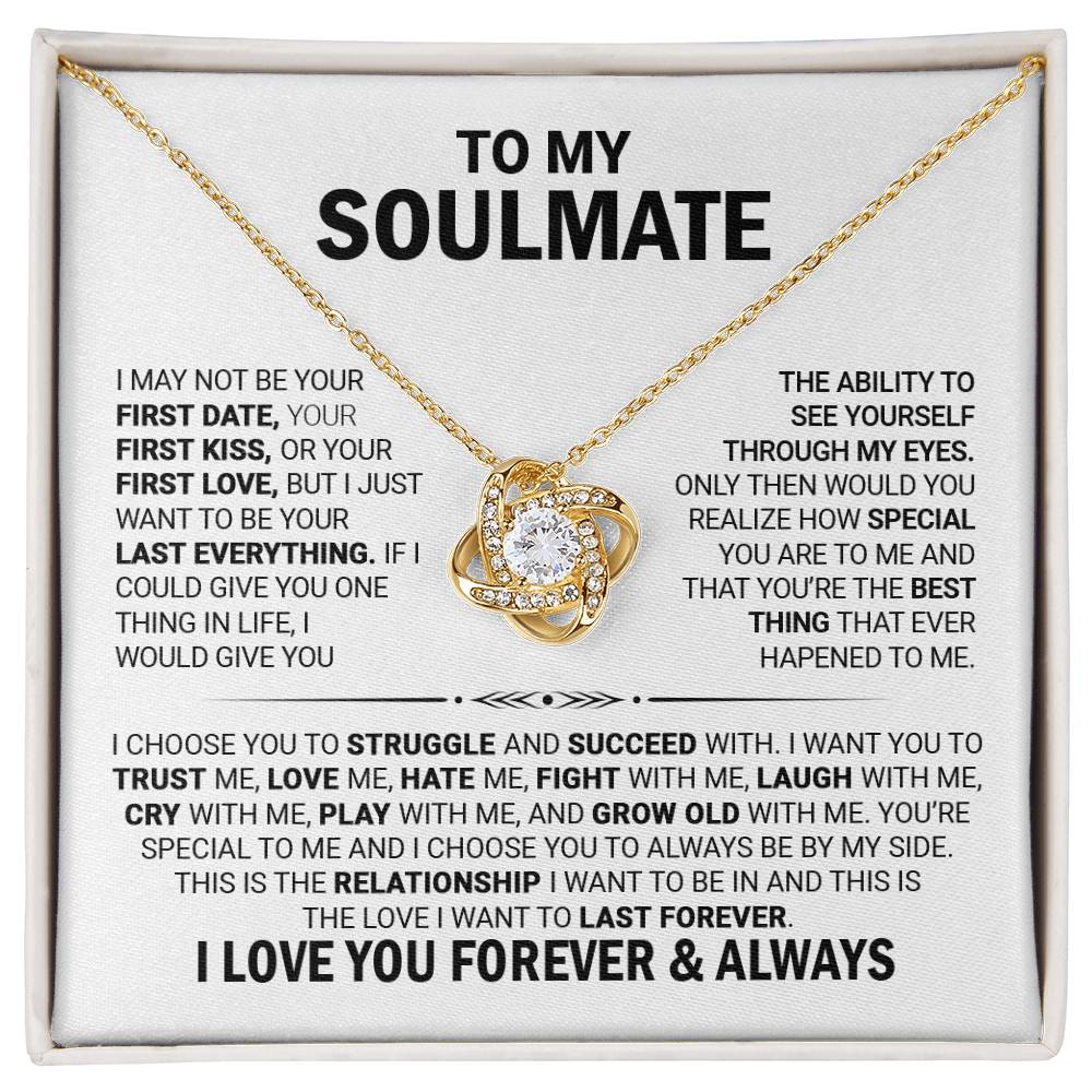 Soulmate Gift for Wife Necklace from Husband, 14K White Gold and 18K Yellow Gold Love Knot Necklace, Perfect for Birthday, Valentines day gifts