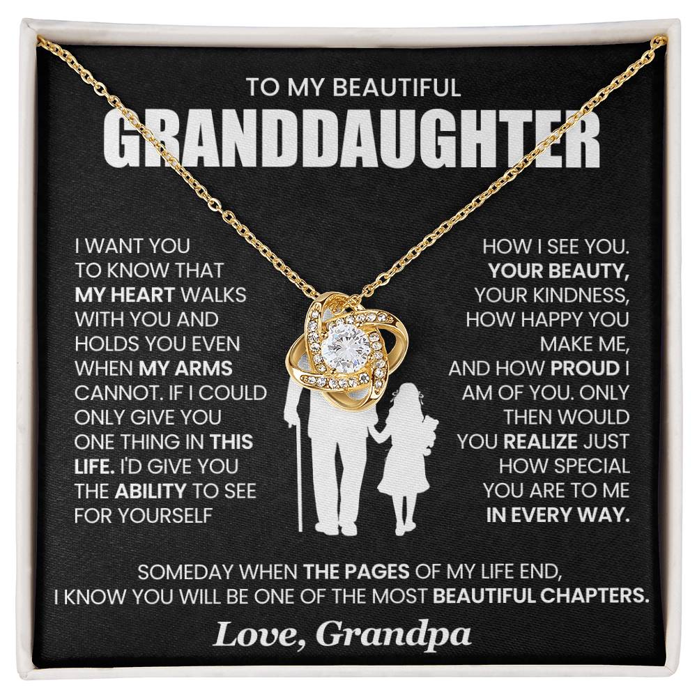 Granddaughter Necklace from Grandpa, Love Knot Pendant Gift for Birthday, Christmas, Graduation, Confirmation