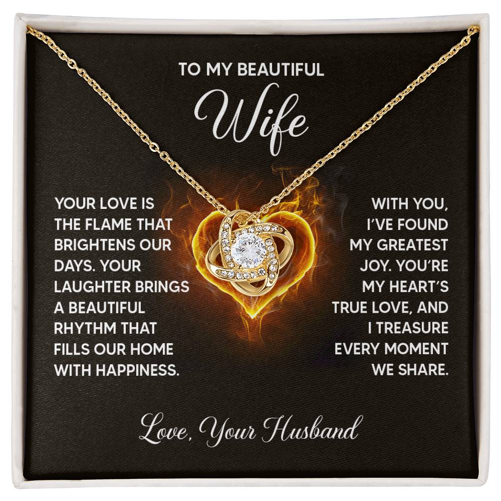 To my Wife Necklace from Husband, 14K White Gold and 18K Yellow Gold Love Knot Necklace, Perfect for Birthday, Valentines day gifts