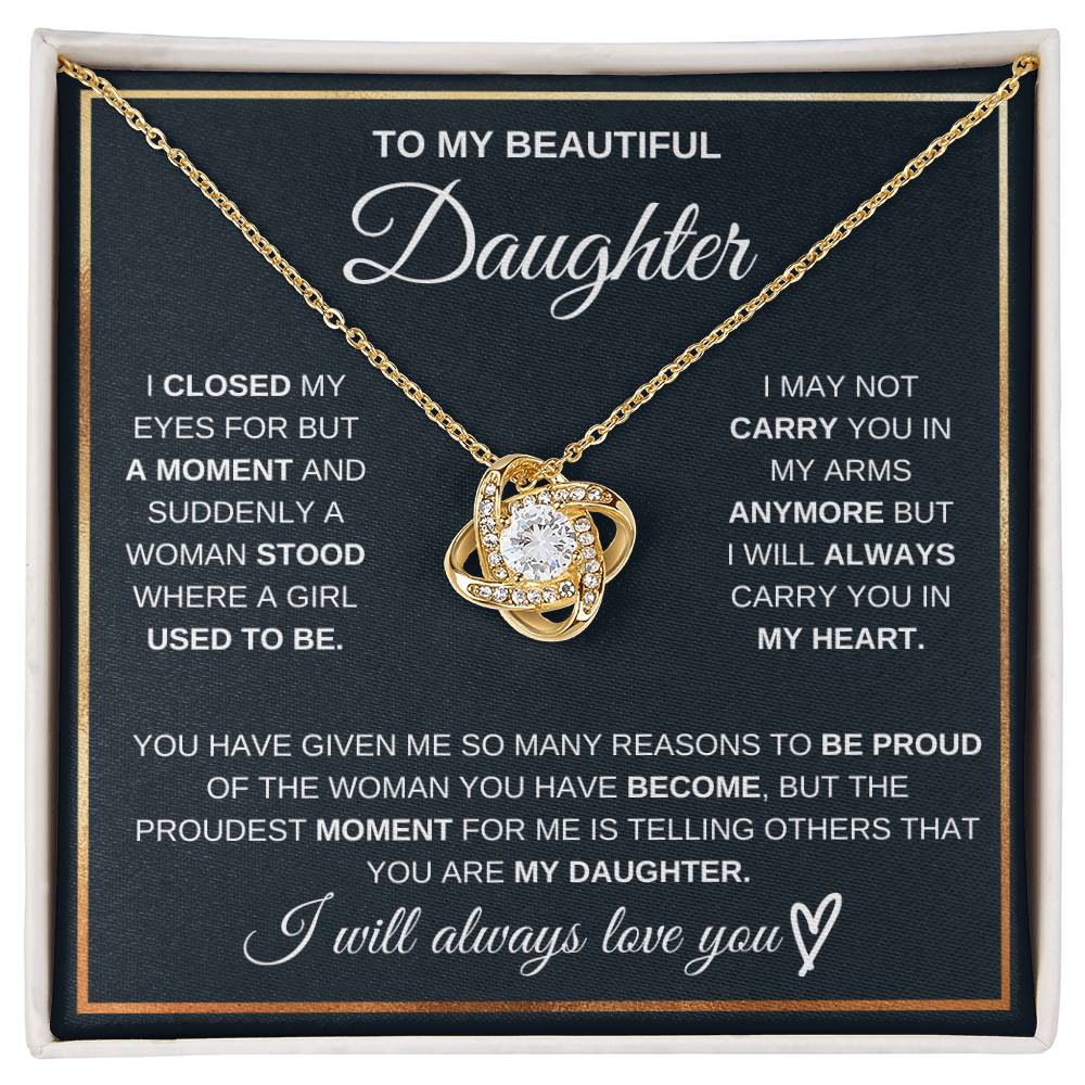 Daughter Necklace from Mom and Dad, Love Knot Pendant Gift for Birthday, Graduation, Christmas