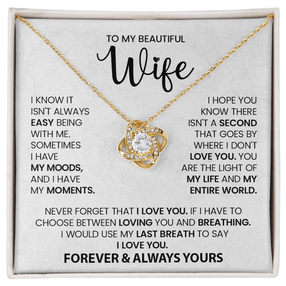 To my Wife Necklace from Husband, 14K White Gold and 18K Yellow Gold Love Knot Necklace, Perfect for Birthday, Valentines day gifts