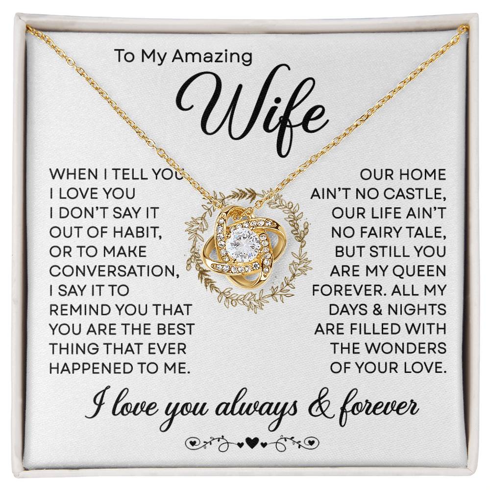 To my Wife Necklace from Husband, 14K White Gold and 18K Yellow Gold Love Knot Necklace, Perfect for Birthday, Valentines day gifts