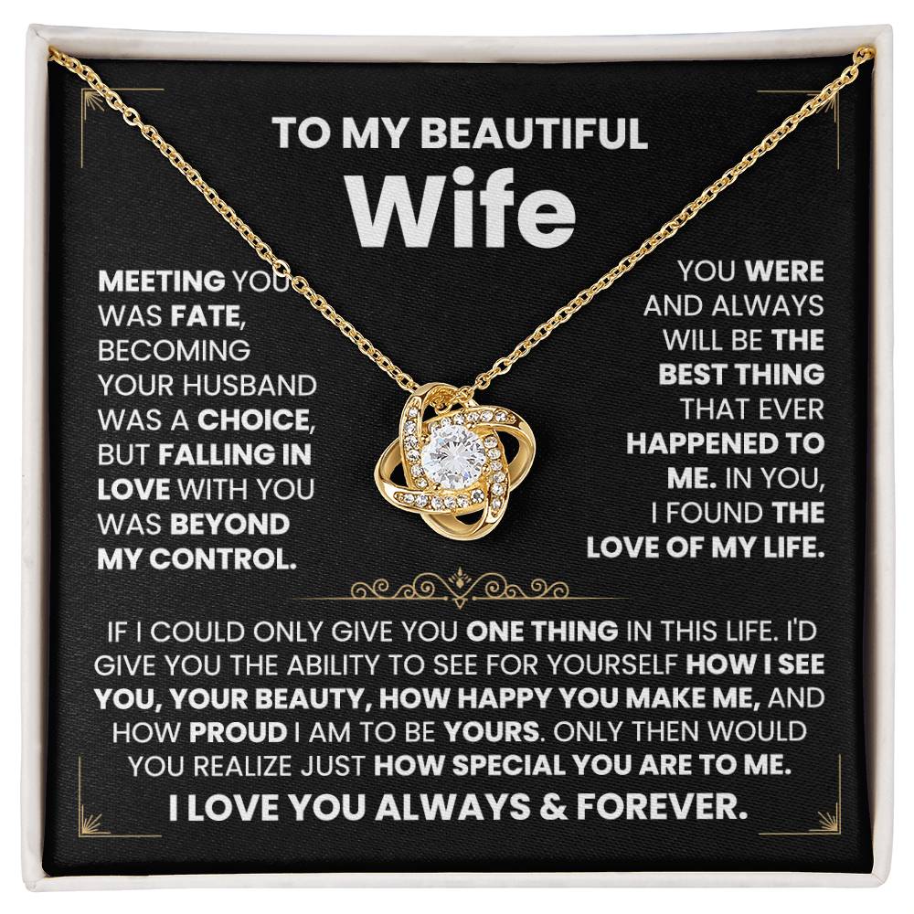 To my Wife Necklace from Husband, 14K White Gold and 18K Yellow Gold Love Knot Necklace, Perfect for Birthday, Valentines day gifts