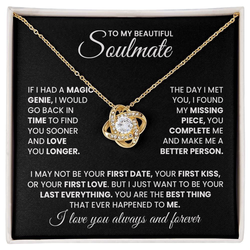 Soulmate Gift for Wife Necklace from Husband, 14K White Gold and 18K Yellow Gold Love Knot Necklace, Perfect for Birthday, Valentines day gifts