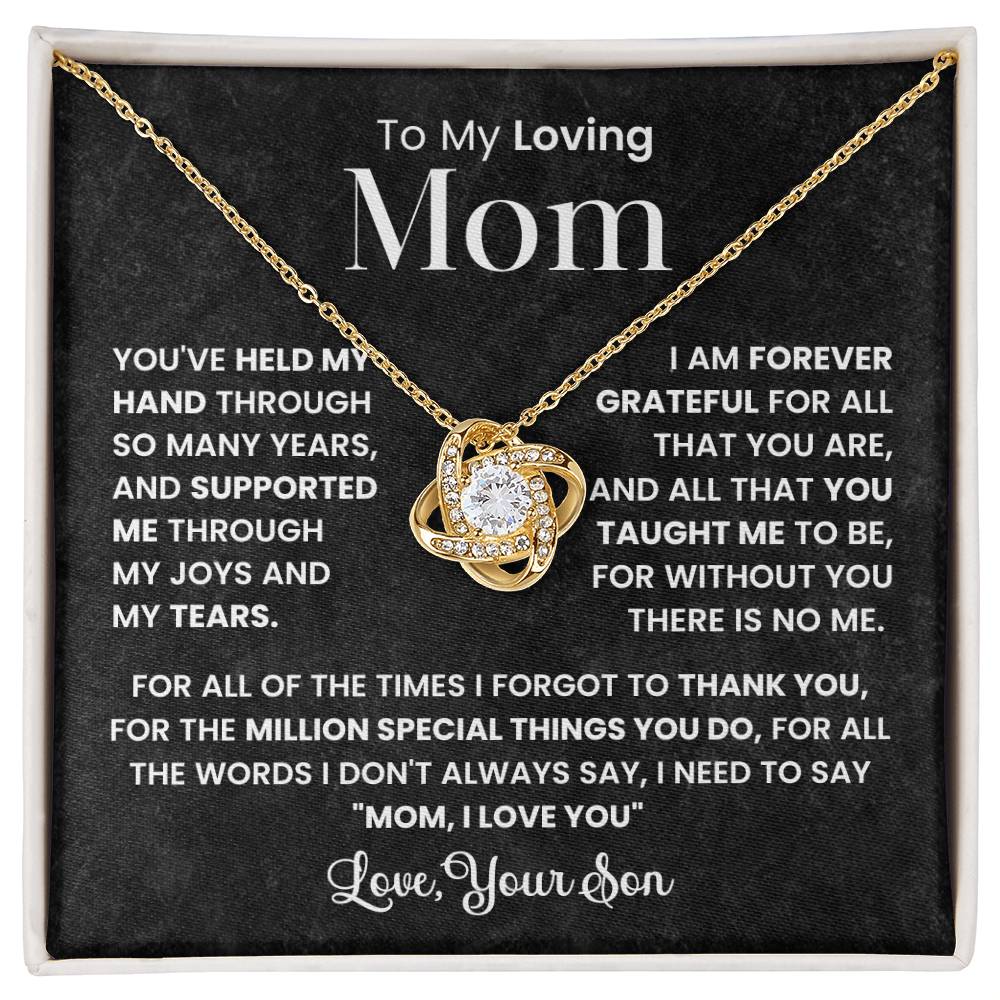 Mom Necklace from son, Love Knot Pendant gift for birthday, Mothers day, Christmas