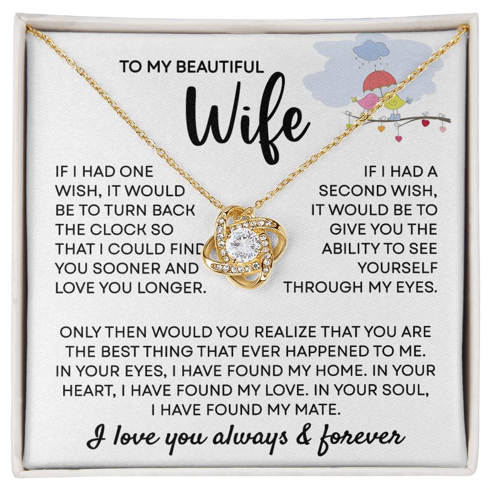 To my Wife Necklace from Husband, 14K White Gold and 18K Yellow Gold Love Knot Necklace, Perfect for Birthday, Valentines day gifts