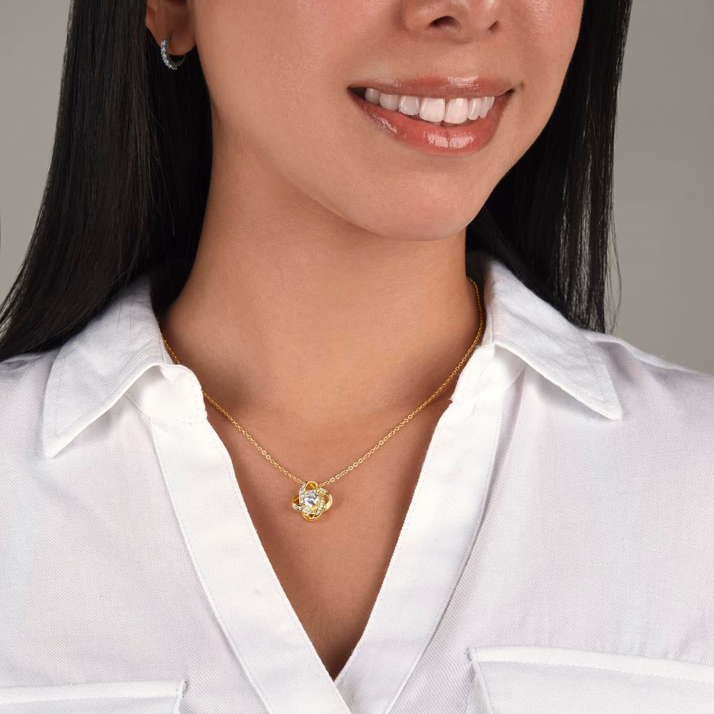 Daughter Gift from Mom and Dad, Love Knot Necklace in 14K White Gold and 18K Yellow Gold, Perfect for Birthday &  Christmas