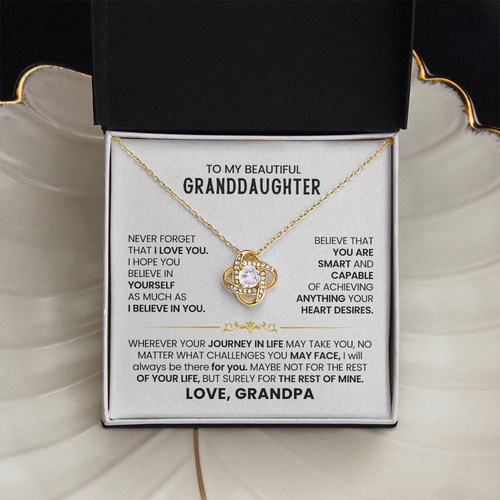 Granddaughter Necklace from Grandpa, Love Knot Pendant Gift for Birthday, Christmas, Graduation, Confirmation