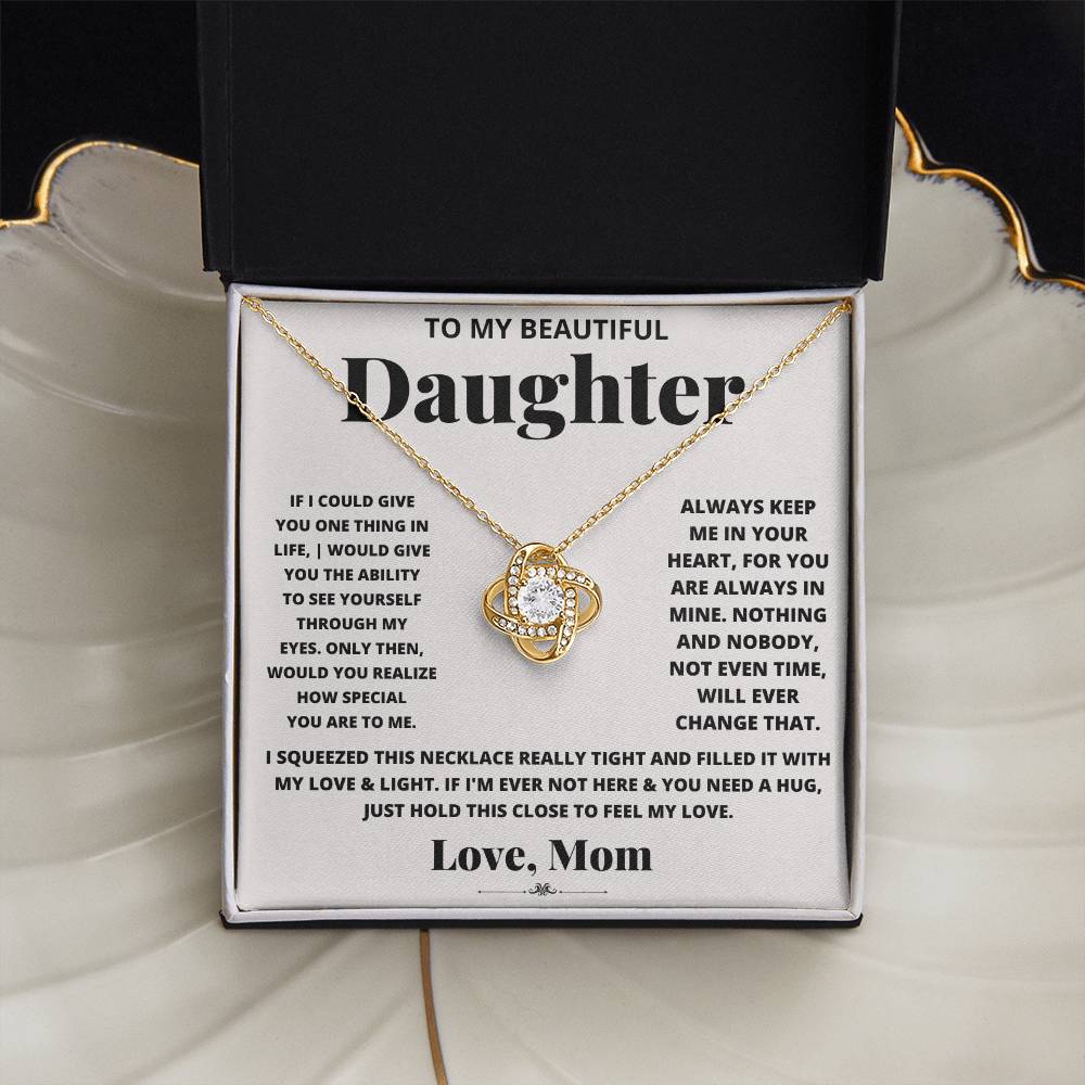 Daughter Necklace from Mom, Love Knot Pendant Gift for Birthday, Graduation, Christmas