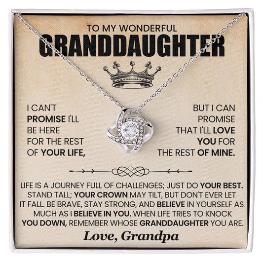Granddaughter Necklace from Grandpa, Love Knot Pendant Gift for Birthday, Christmas, Graduation, Confirmation