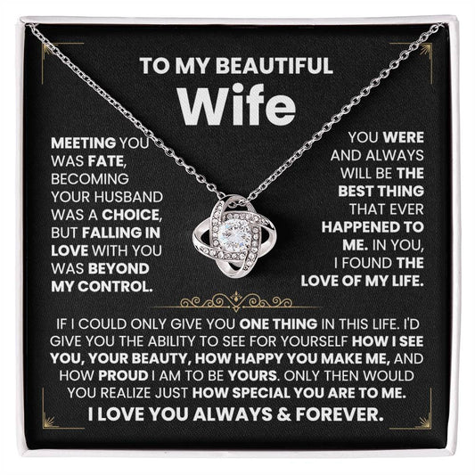 To my Wife Necklace from Husband, 14K White Gold and 18K Yellow Gold Love Knot Necklace, Perfect for Birthday, Valentines day gifts