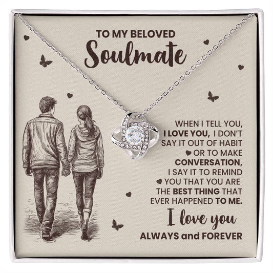 Soulmate Gift for Wife Necklace from Husband, 14K White Gold and 18K Yellow Gold Love Knot Necklace, Perfect for Birthday, Valentines day gifts