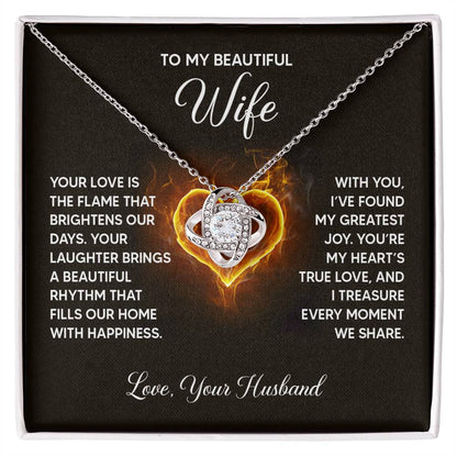 To my Wife Necklace from Husband, 14K White Gold and 18K Yellow Gold Love Knot Necklace, Perfect for Birthday, Valentines day gifts