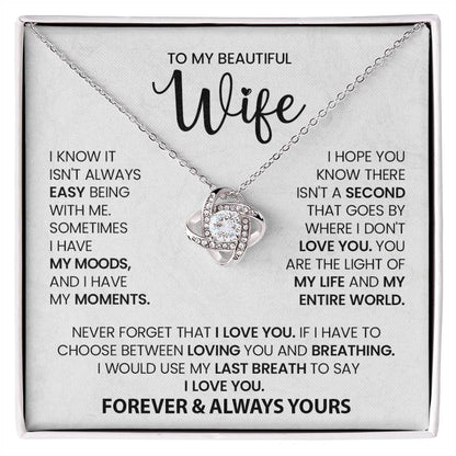 To my Wife Necklace from Husband, 14K White Gold and 18K Yellow Gold Love Knot Necklace, Perfect for Birthday, Valentines day gifts