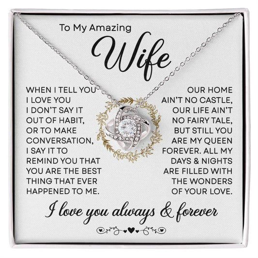 To my Wife Necklace from Husband, 14K White Gold and 18K Yellow Gold Love Knot Necklace, Perfect for Birthday, Valentines day gifts