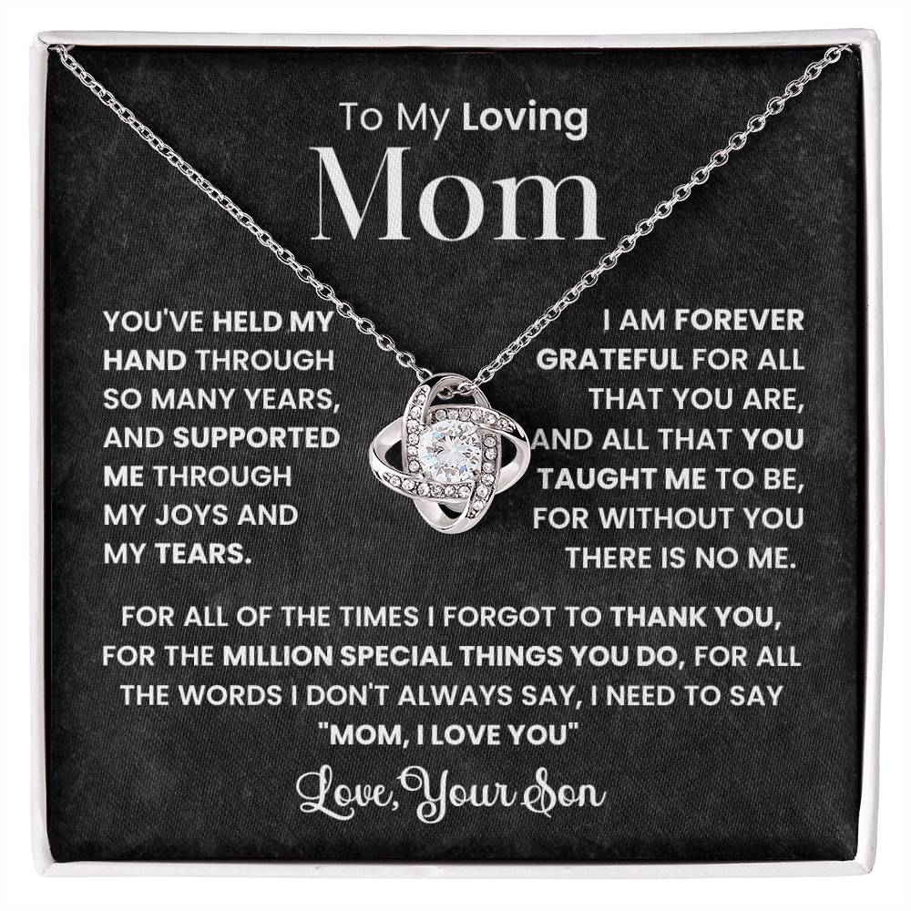 Mom Necklace from son, Love Knot Pendant gift for birthday, Mothers day, Christmas
