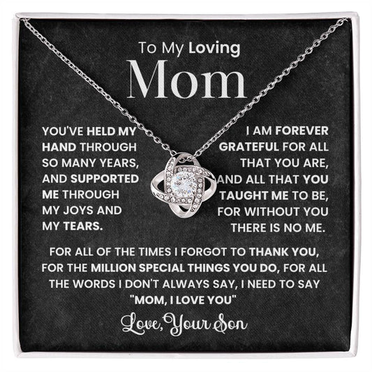 Mom Necklace from son, Love Knot Pendant gift for birthday, Mothers day, Christmas