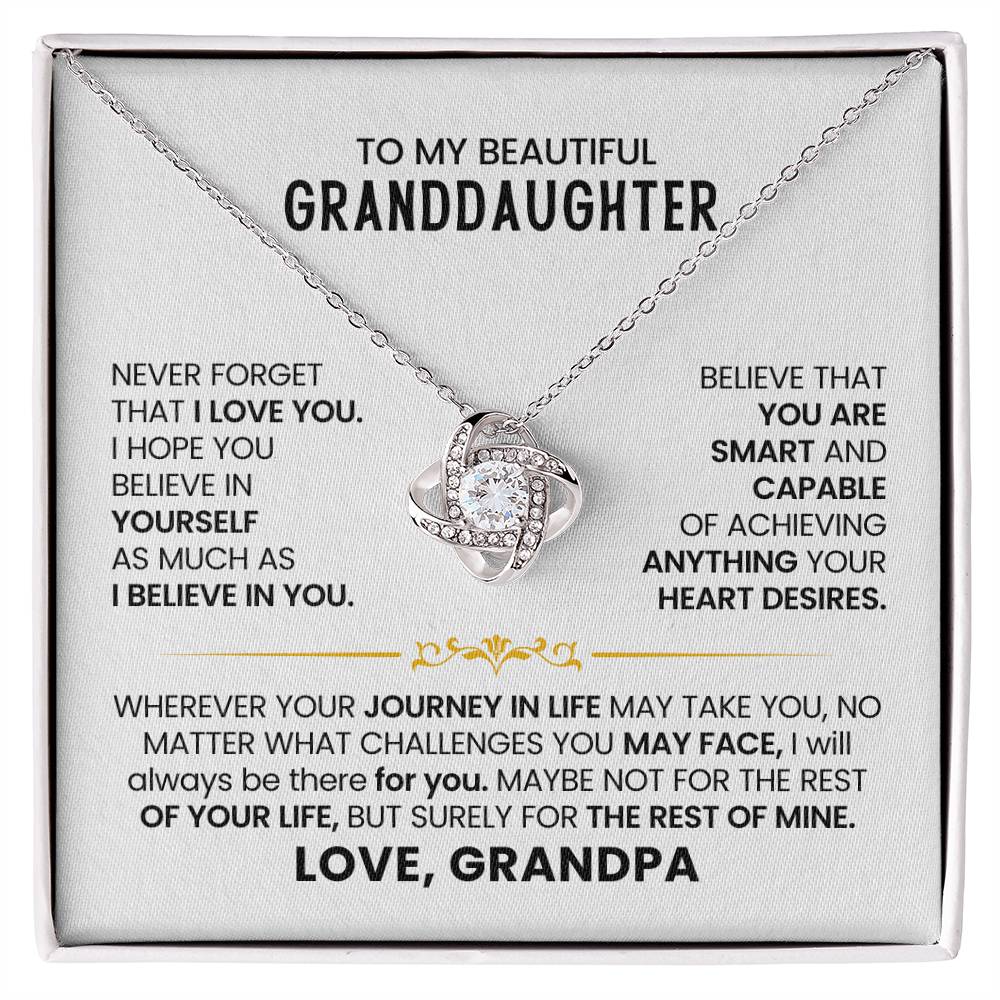 Granddaughter Necklace from Grandpa, Love Knot Pendant Gift for Birthday, Christmas, Graduation, Confirmation