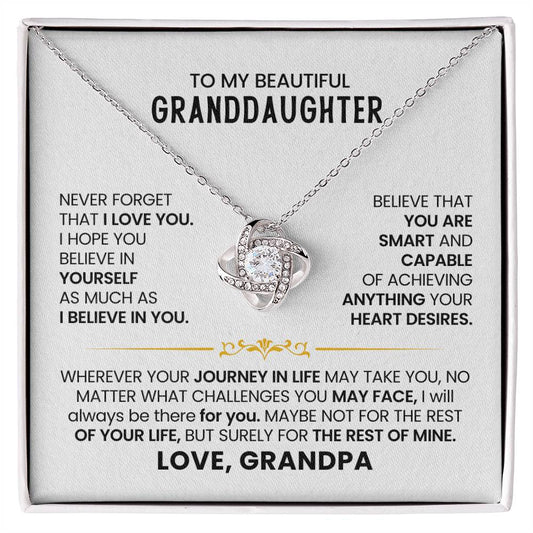 Granddaughter Necklace from Grandpa, Love Knot Pendant Gift for Birthday, Christmas, Graduation, Confirmation
