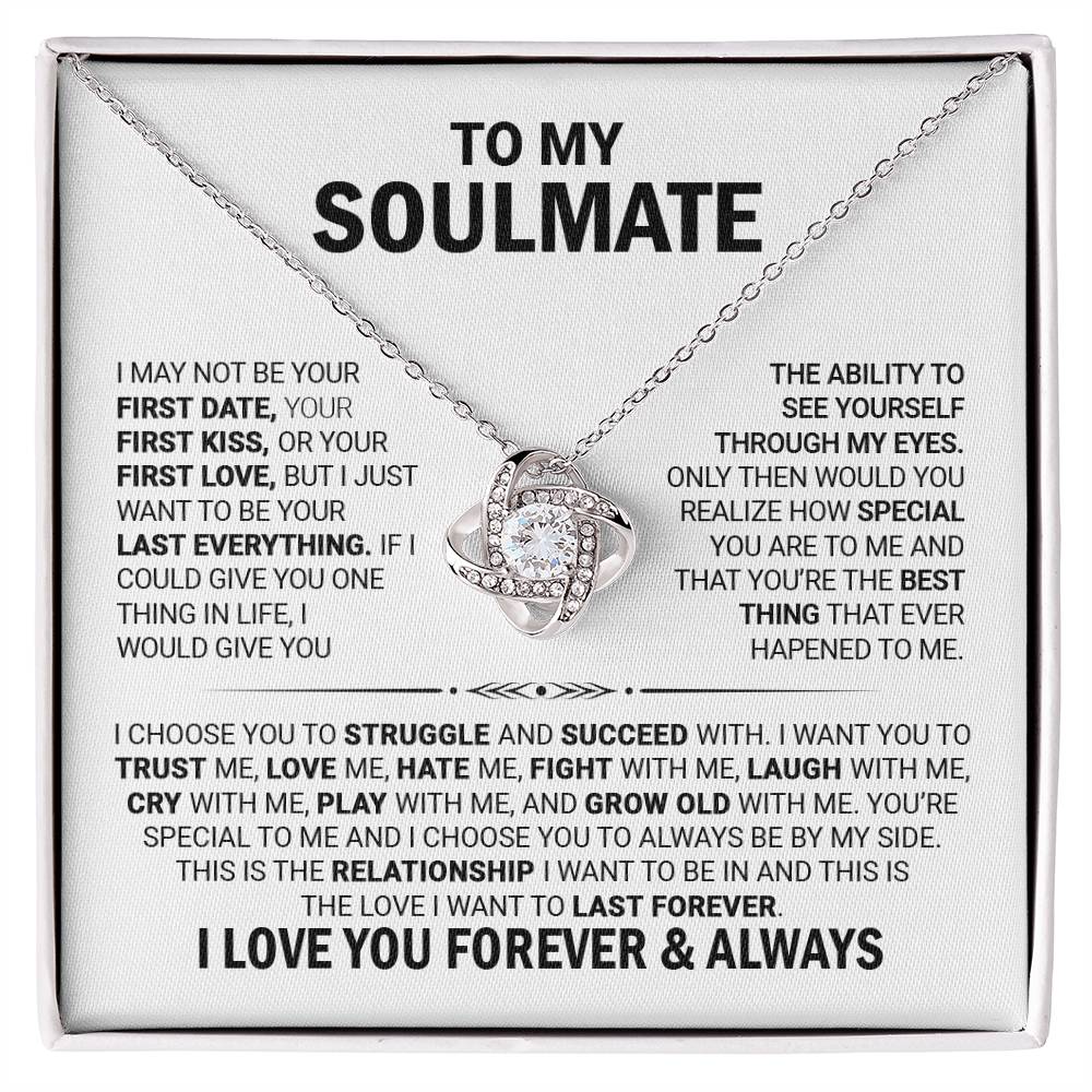 Soulmate Gift for Wife Necklace from Husband, 14K White Gold and 18K Yellow Gold Love Knot Necklace, Perfect for Birthday, Valentines day gifts